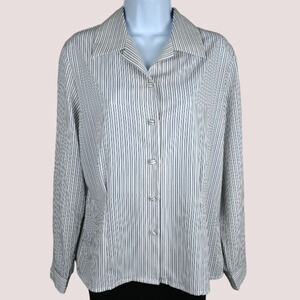 Vintage white striped long sleeve button up drapey blouse shirt top sz 8 medium